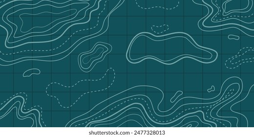 Topographic map blue background. Big data elevation map with contour lines. Blue Topographic map with contour lines. Geographic terrain grid, relief height elevation. Ground path pattern. 