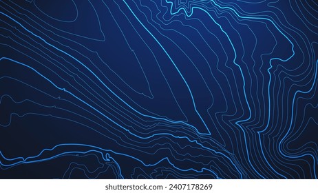 Topographic map blue technology background. Big data elevation map with contour lines.