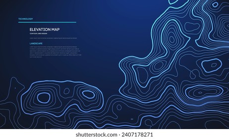 Topographic map blue technology background. Big data elevation map with contour lines.