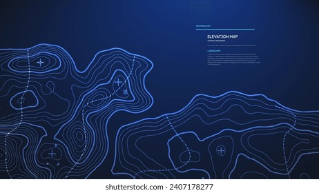 Topographische Karte, blauer Technologiehintergrund. Große Datenerhebungskarte mit Konturlinien.