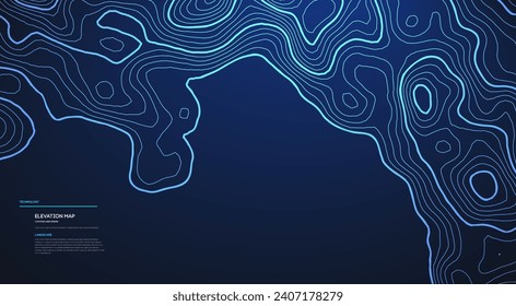 Topographic map blue technology background. Big data elevation map with contour lines.