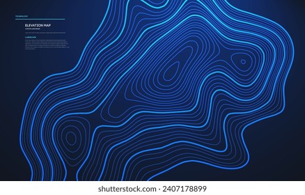 Topographische Karte, blauer Technologiehintergrund. Große Datenerhebungskarte mit Konturlinien.