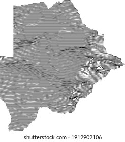 Topographic map of Botswana with black contour lines