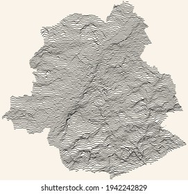 Topographic map of Brussels, Belgium with black contour lines on beige background
