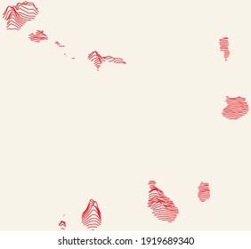 Topographic map of Cape Verde with red contour lines and beige background