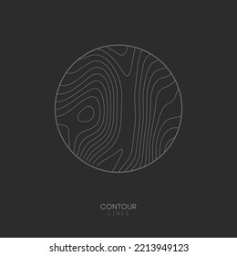 Topographic Map Circle Logo Concept On Dark Background. Topo Map Elevation Lines. Contour Vector Abstract Vector Illustration.