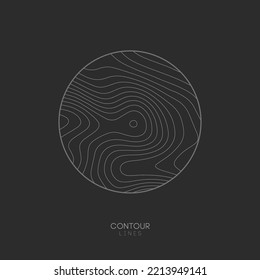 Topographic Map Circle Logo Concept On Dark Background. Topo Map Elevation Lines. Contour Vector Abstract Vector Illustration.