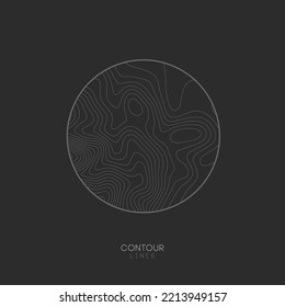 Topographic Map Circle Logo Concept On Dark Background. Topo Map Elevation Lines. Contour Vector Abstract Vector Illustration.