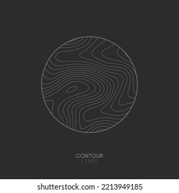 Topographic Map Circle Logo Concept On Dark Background. Topo Map Elevation Lines. Contour Vector Abstract Vector Illustration.