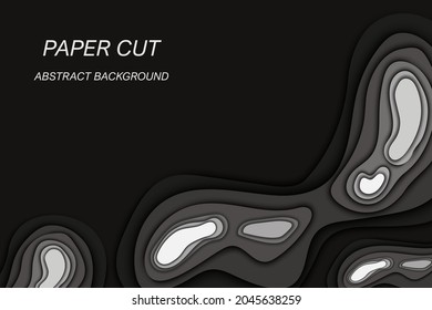 Topographic map concept or smooth origami layers paper cut layout.Map mockup infographics withe  black and white geometric  wave.Art cut illustration for website template mountain hiking.