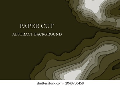 Topographisches Kartenkonzept oder glatter Origami-Schichten Papier schneiden Layout.Karte mit Schwarz-Weiß-geometrischer Welle.Kunstschnitt-Illustration für Website-Template Bergwandern.
