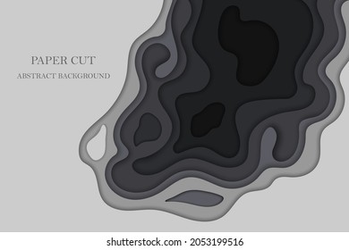 Topographisches Kartenkonzept oder glatter Origami-Schichten Papier schneiden Layout.Karte mit Schwarz-Weiß-geometrischer Welle.Kunstschnitt-Illustration für Website-Template Bergwandern.