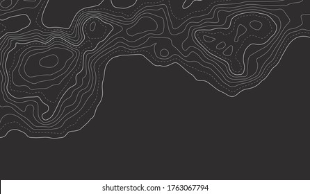 Fondo del contorno del mapa topográfico. El concepto de un esquema geográfico condicional y el camino del terreno.  Concepto de mapa topográfico abstracto vectorial con espacio para su copia. Banderas onduladas. Forma geométrica.