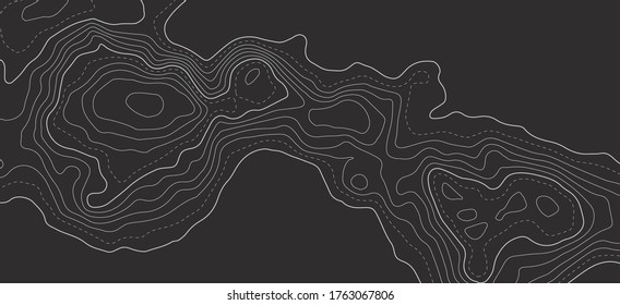 Fondo del contorno del mapa topográfico. El concepto de un esquema geográfico condicional y el camino del terreno.  Concepto de mapa topográfico abstracto vectorial con espacio para su copia. Banderas onduladas. Forma geométrica.