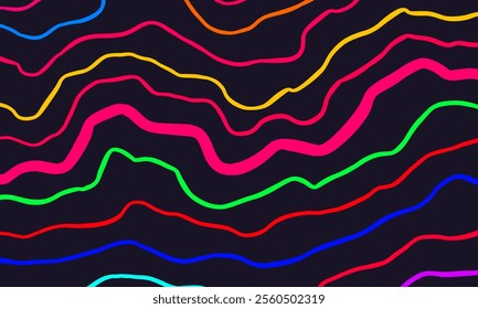 Topographic map contour background. rough lines topographic contour wallpaper. abstract colorful wavy background. contour rough lines background. dark neon background.