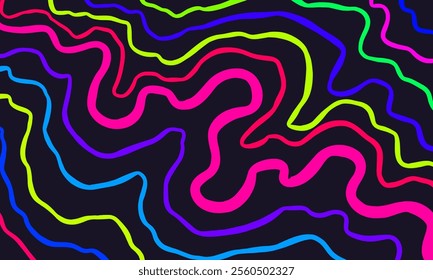 Topographic map contour background. rough lines topographic contour wallpaper. abstract colorful wavy background. contour rough lines background. dark neon background.