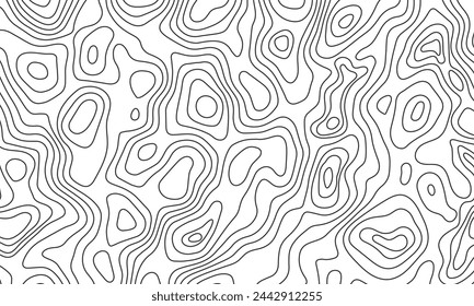 Topographic map in contour black lines on isolated white background. Abstract background geography scheme and the terrain path. Vector illustration