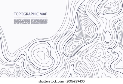 Topographic map contour. Geographic mapping, nature terrain relief, mountain topology. Cartography line landscape vector abstract background. Area for hiking or camping navigation plan