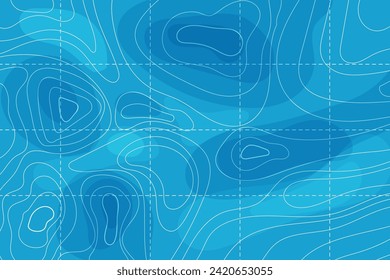 Topographic map with contour line grid water ocean, sea relief, depth. Nautical, cartography abstract area