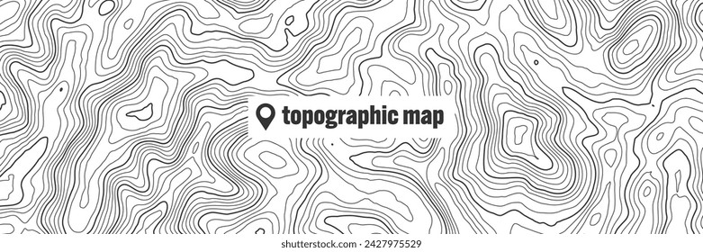 Topographic map with contour lines. Geographic terrain grid, relief height elevation. Ground path pattern. Travel and navigation, cartography design element. Vector illustration