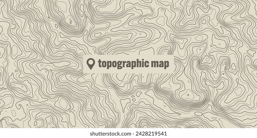 Topographic map with contour lines. Geographic terrain grid, relief height elevation. Ground path pattern. Travel and navigation, cartography design element. Vector illustration