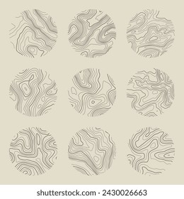 Topographic map with contour lines. Geographic terrain grid, relief height elevation. Ground path pattern. Travel and navigation, cartography design element. Vector illustration