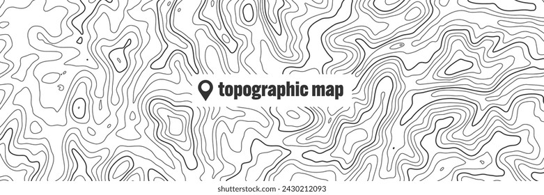 Mapa topográfico con líneas de contorno. Cuadrícula geográfica del terreno, elevación de la altura del relieve. Patrón de trazado de tierra. Viajes y navegación, elemento de diseño cartográfico. Ilustración de vector