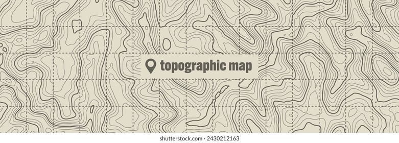 Topographische Karte mit Konturlinien. Geografisches Geländegitter, Reliefhöhe. Muster der Bodenbahn. Reise- und Navigations-, Kartografie-Design-Element. Vektorgrafik