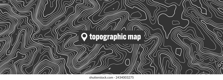 Topographic map with contour lines. Geographic terrain grid, relief height elevation. Ground path pattern. Travel and navigation, cartography design element. Vector illustration