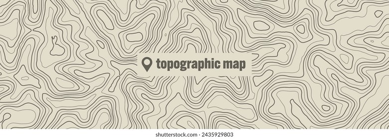 Topographic map with contour lines. Geographic terrain grid, relief height elevation. Ground path pattern. Travel and navigation, cartography design element. Vector illustration