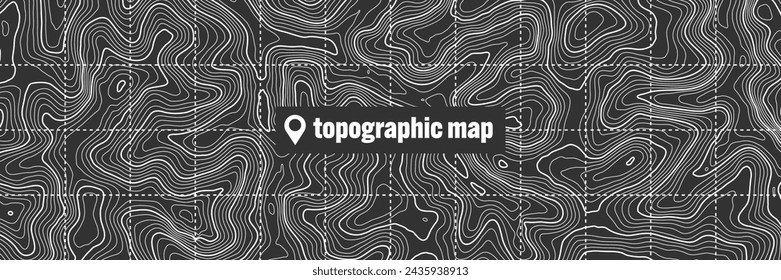 Mapa topográfico con líneas de contorno. Cuadrícula geográfica del terreno, elevación de la altura del relieve. Patrón de trazado de tierra. Viajes y navegación, elemento de diseño cartográfico. Ilustración de vector