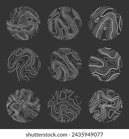 Topographische Karte mit Konturlinien. Geografisches Geländegitter, Reliefhöhe. Muster der Bodenbahn. Reise- und Navigations-, Kartografie-Design-Element. Vektorgrafik