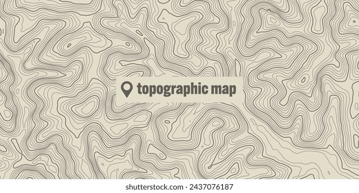 Topographic map with contour lines. Geographic terrain grid, relief height elevation. Ground path pattern. Travel and navigation, cartography design element. Vector illustration