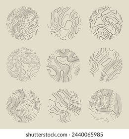 Topographic map with contour lines. Geographic terrain grid, relief height elevation. Ground path pattern. Travel and navigation, cartography design element. Vector illustration