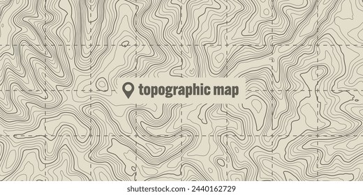 Topographische Karte mit Konturlinien. Geografisches Geländegitter, Reliefhöhe. Muster der Bodenbahn. Reise- und Navigations-, Kartografie-Design-Element. Vektorgrafik