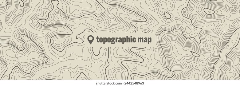 Topographic map with contour lines. Geographic terrain grid, relief height elevation. Ground path pattern. Travel and navigation, cartography design element. Vector illustration