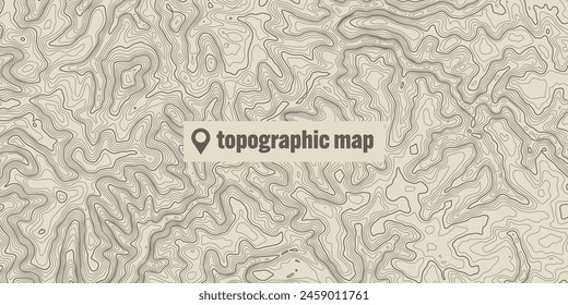 Topographic map with contour lines. Geographic terrain grid, relief height elevation. Ground path pattern. Travel and navigation, cartography design element. Vector illustration