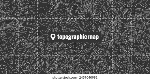 Topographische Karte mit Konturlinien. Geografisches Geländegitter, Reliefhöhe. Muster der Bodenbahn. Reise- und Navigations-, Kartografie-Design-Element. Vektorillustration