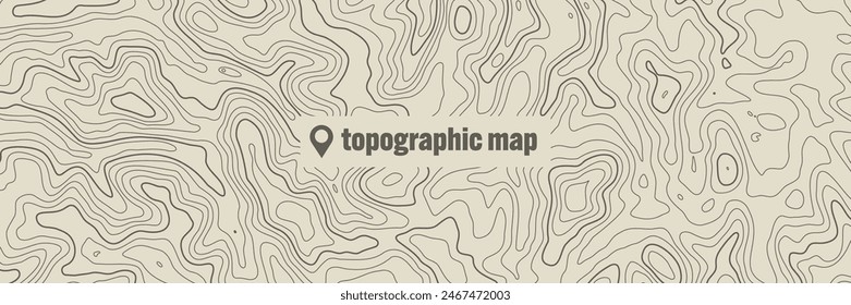 Topographic map with contour lines. Geographic terrain grid, relief height elevation. Ground path pattern. Travel and navigation, cartography design element. Vector illustration