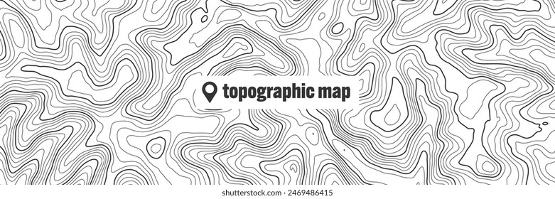 Topographische Karte mit Konturlinien. Geografisches Geländegitter, Reliefhöhe. Muster der Bodenbahn. Reise- und Navigations-, Kartografie-Design-Element. Vektorillustration