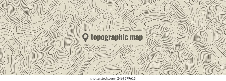 Topographic map with contour lines. Geographic terrain grid, relief height elevation. Ground path pattern. Travel and navigation, cartography design element. Vector illustration