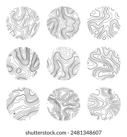 Mapa topográfico con líneas de contorno. Cuadrícula geográfica del terreno, elevación de la altura del relieve. Patrón de trazado de tierra. Viajes y navegación, elemento de diseño cartográfico. Ilustración vectorial