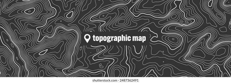 Topographic map with contour lines. Geographic terrain grid, relief height elevation. Ground path pattern. Travel and navigation, cartography design element. Vector illustration