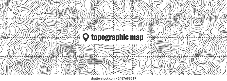 Topographic map with contour lines. Geographic terrain grid, relief height elevation. Ground path pattern. Travel and navigation, cartography design element. Vector illustration