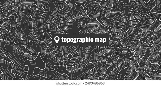 Topographic map with contour lines. Geographic terrain grid, relief height elevation. Ground path pattern. Travel and navigation, cartography design element. Vector illustration