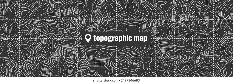 Topographic map with contour lines. Geographic terrain grid, relief height elevation. Ground path pattern. Travel and navigation, cartography design element. Vector illustration