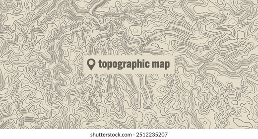 Mapa topográfico com linhas de contorno. Grade do terreno geográfico, elevação da altura do relevo. Padrão de caminho de terra. Viagens e navegação, elemento de design cartográfico. Ilustração vetorial
