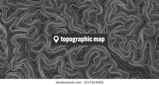 Topographic map with contour lines. Geographic terrain grid, relief height elevation. Ground path pattern. Travel and navigation, cartography design element. Vector illustration