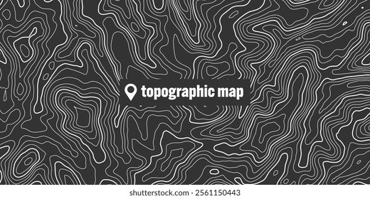 Topographic map with contour lines. Geographic terrain grid, relief height elevation. Ground path pattern. Travel and navigation, cartography design element. Vector illustration