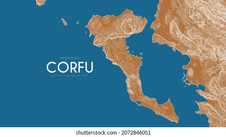 Topographic map of Corfu, Greece. Vector detailed elevation map of island. Geographic elegant landscape outline poster.